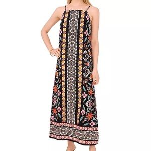 🆕 Vince Camino Maxi Dress Sleeveless Black with Multi Color Print Floral Size M